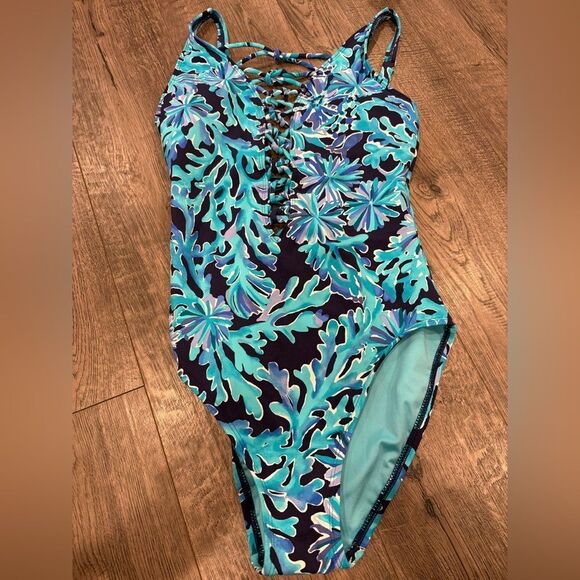Lilly Pulitzer Blue Floral One Piece Swimsuit - Picture 6 of 7